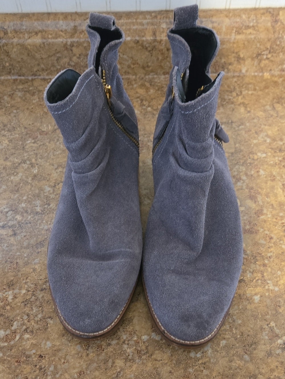 Women's Suede Ankle Boots in Slate Gray - Stylish Zip Detail